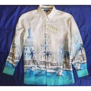 NWT Cremieux MenXL Shirt 100%Cotton. Chest 48" Seaside Beach Ocean Graphic Shirt